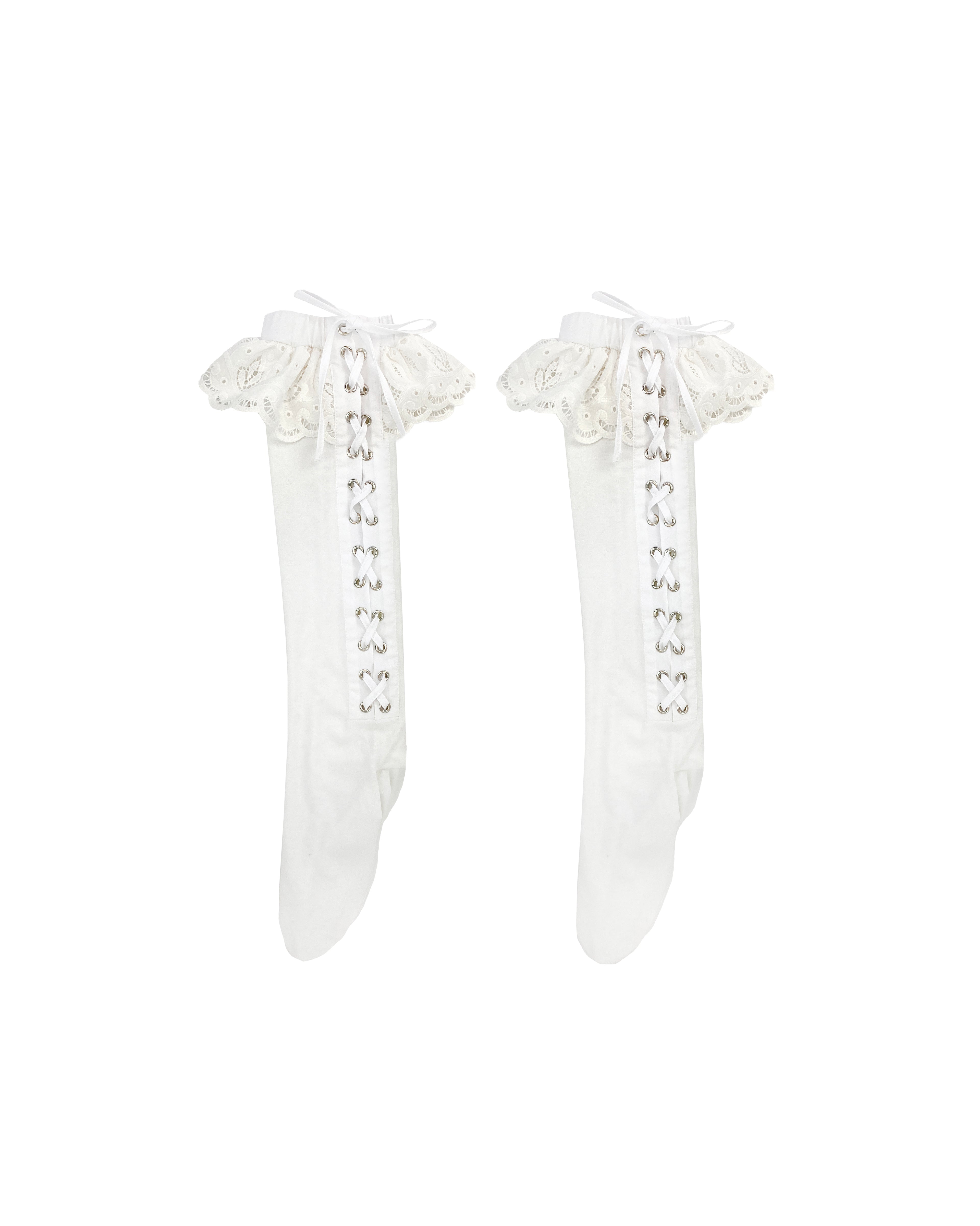 White Lace Up Socks
