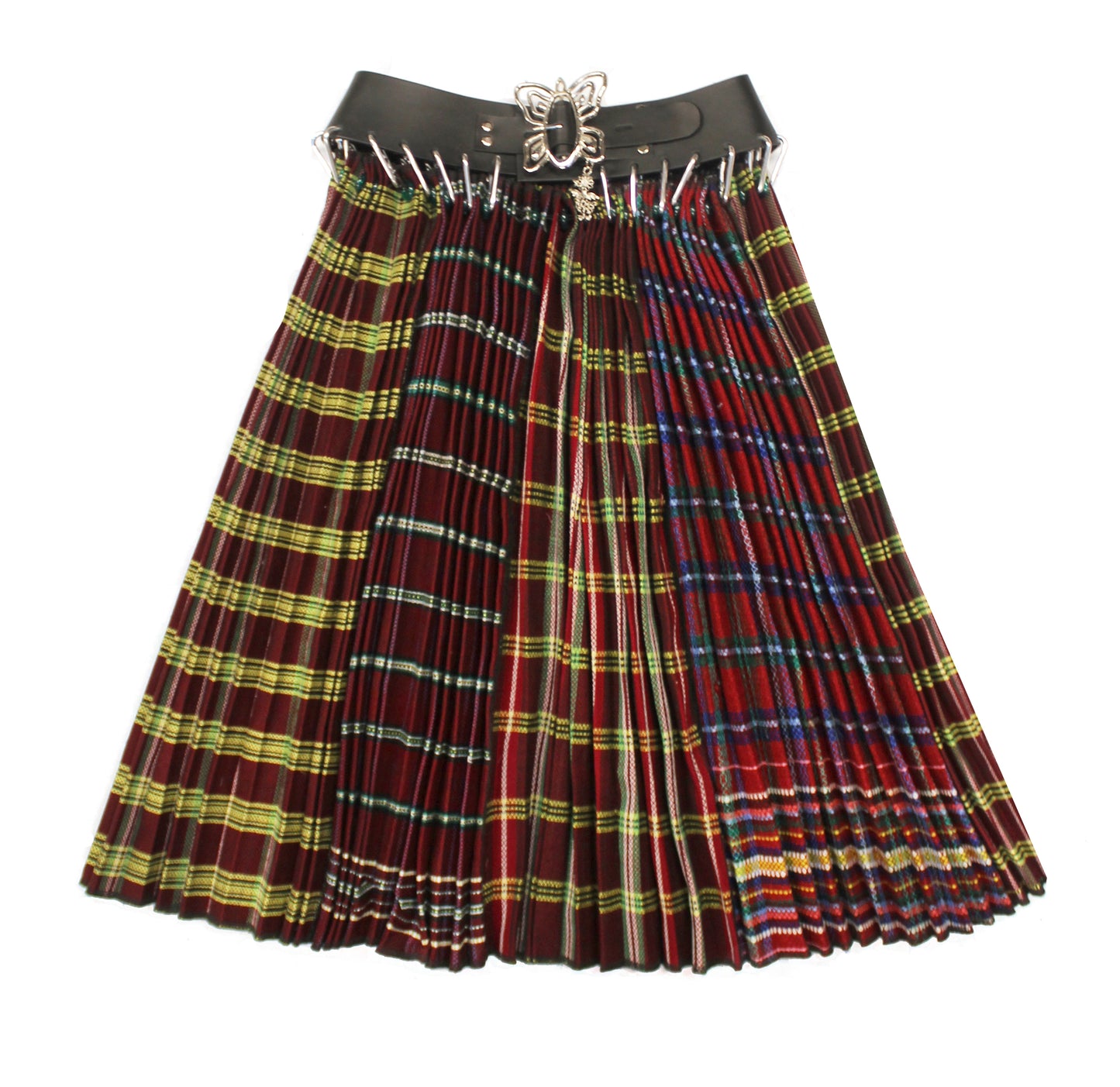 Mixed Apron Midi Skirt with Butterfly Buckle