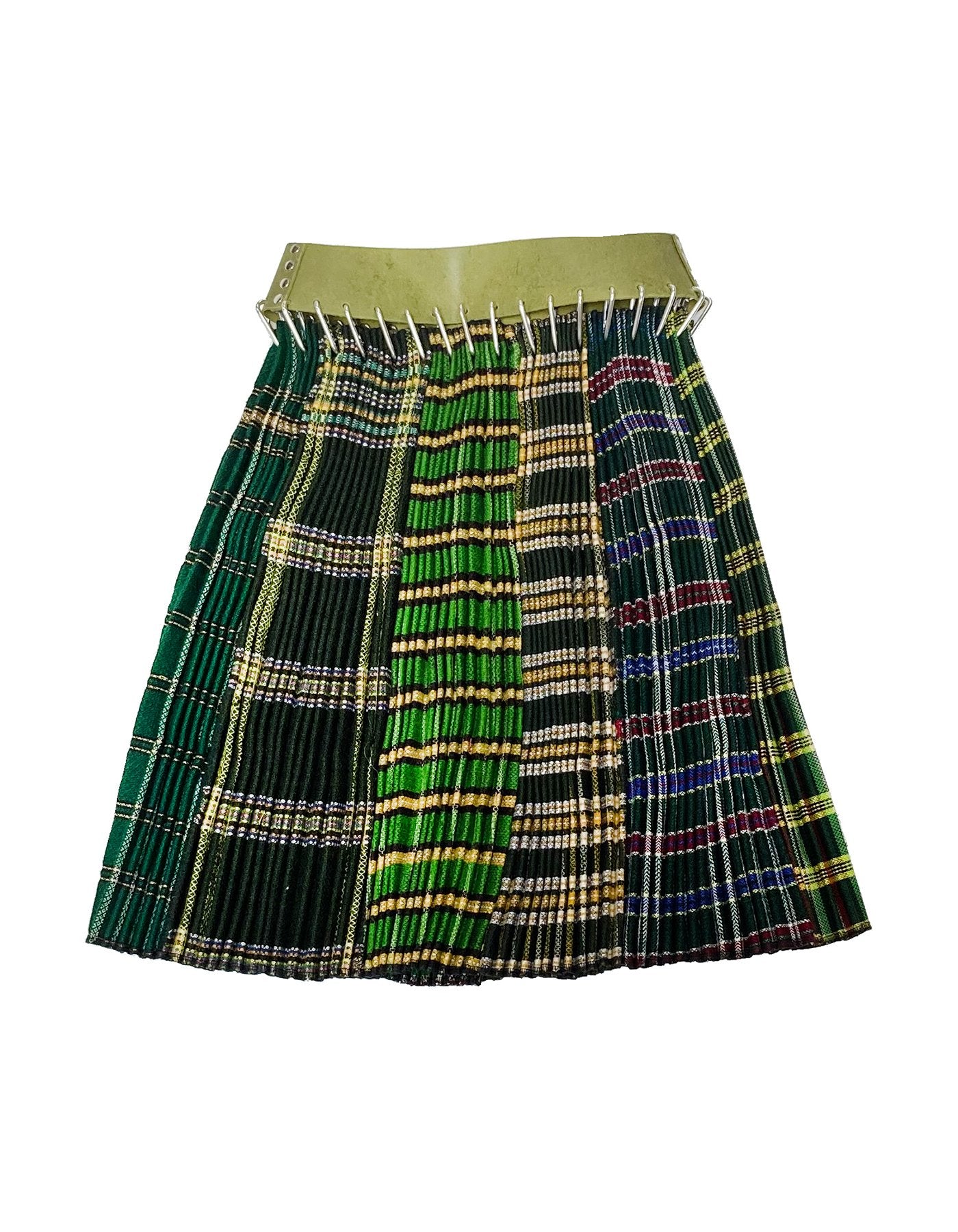 Pleated Stripe Skirt with Green Belt