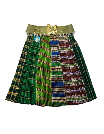 Pleated Stripe Skirt with Green Belt