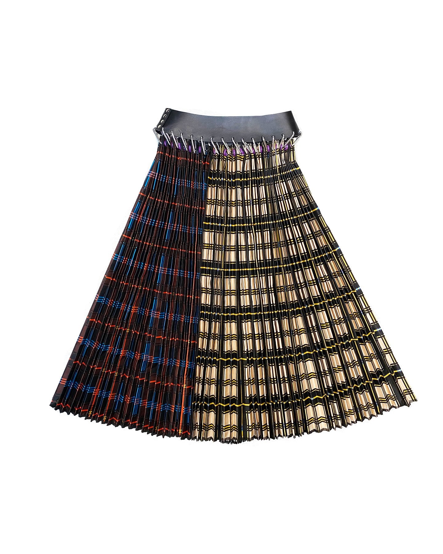 Brown and Blue Split Plaid Midi Skirt