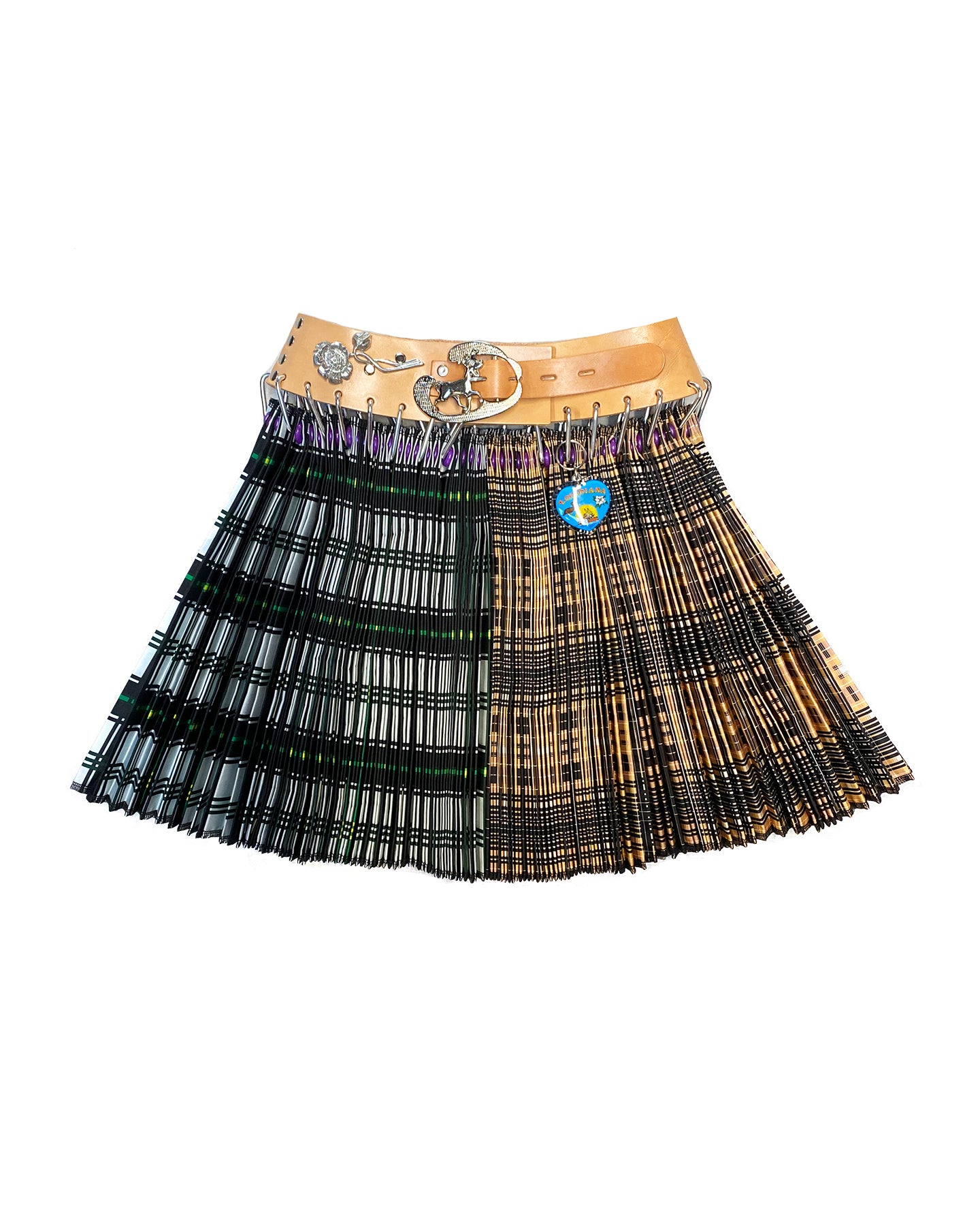 Split Plaid Mini Skirt with Tan Belt
