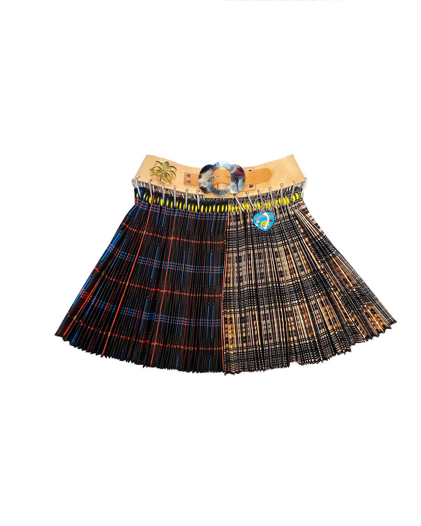 Beige and Blue Split Plaid Mini Skirt