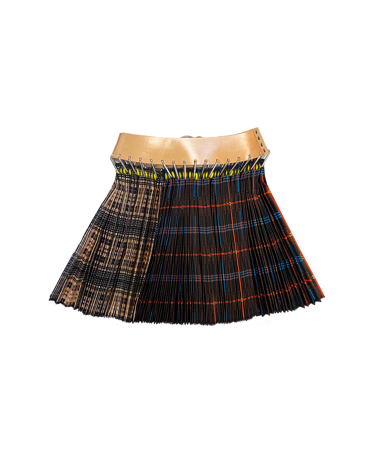Beige and Blue Split Plaid Mini Skirt