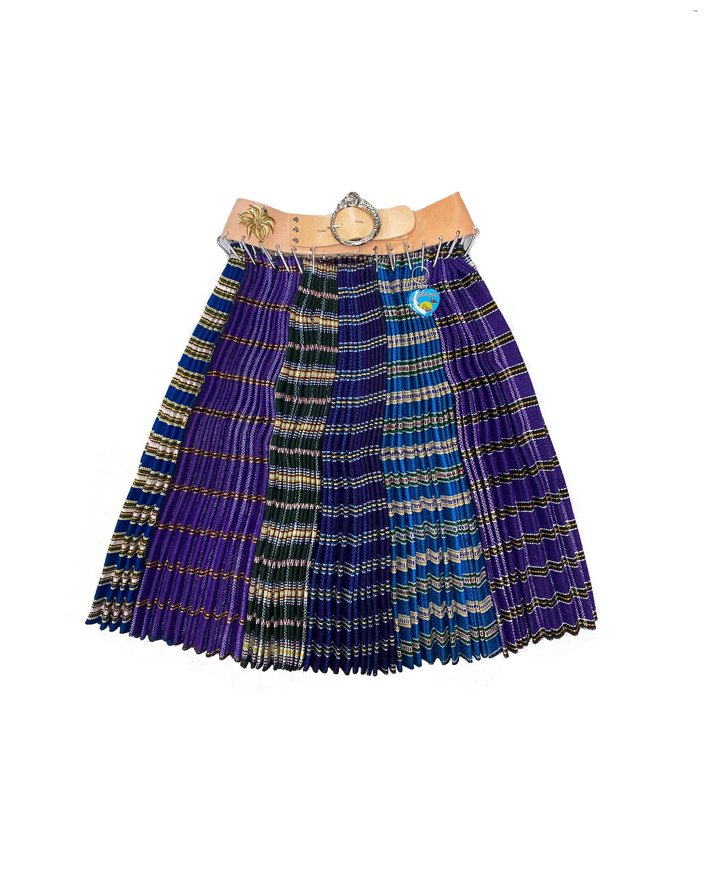 Purple Multi Pleated Skirt with Tan Belt