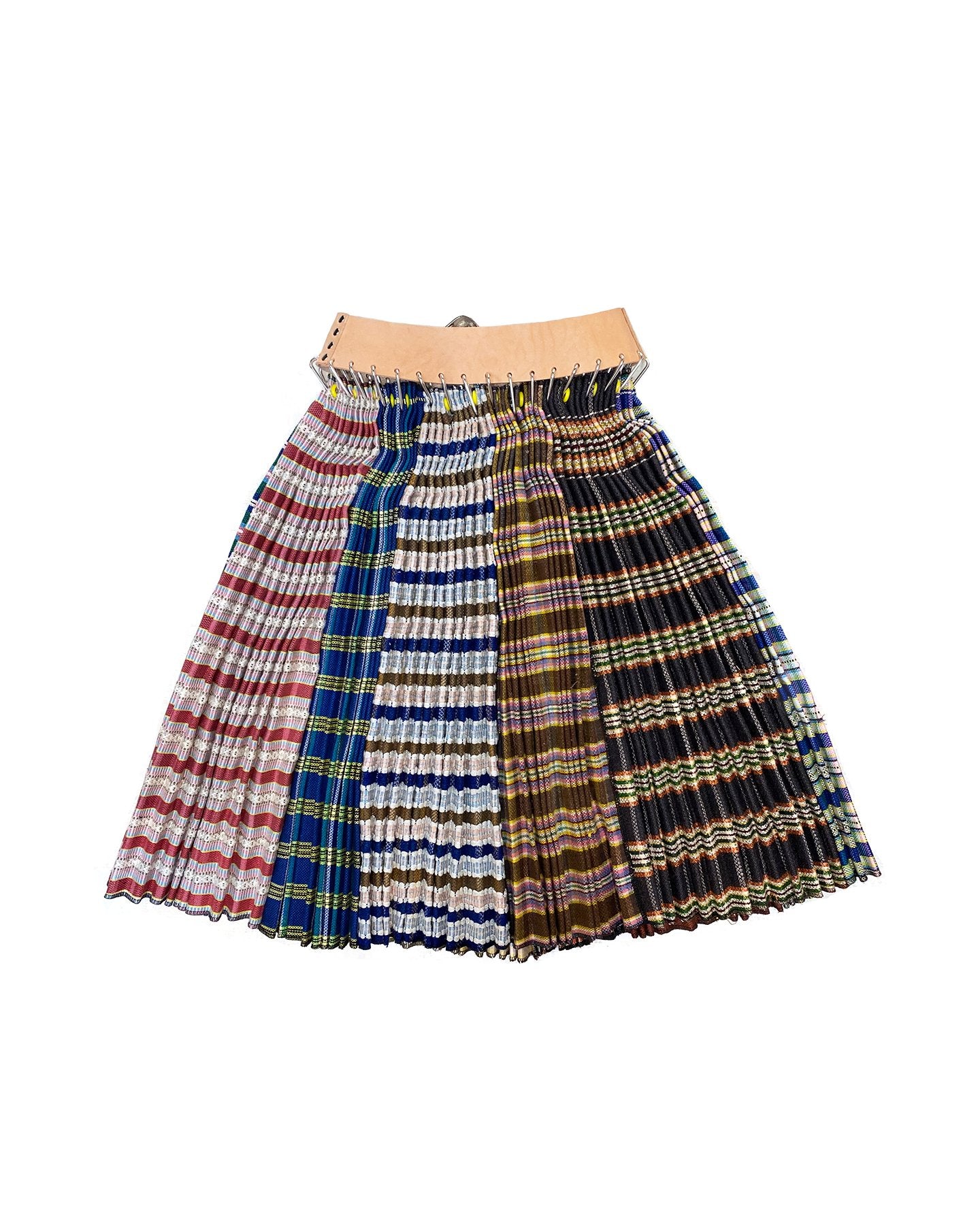 Mixed Pleated Wool Skirt with Tan Belt