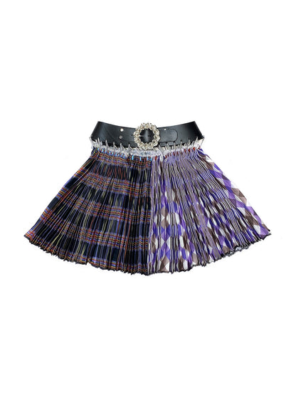 Split Argyle + Plaid Mini Skirt