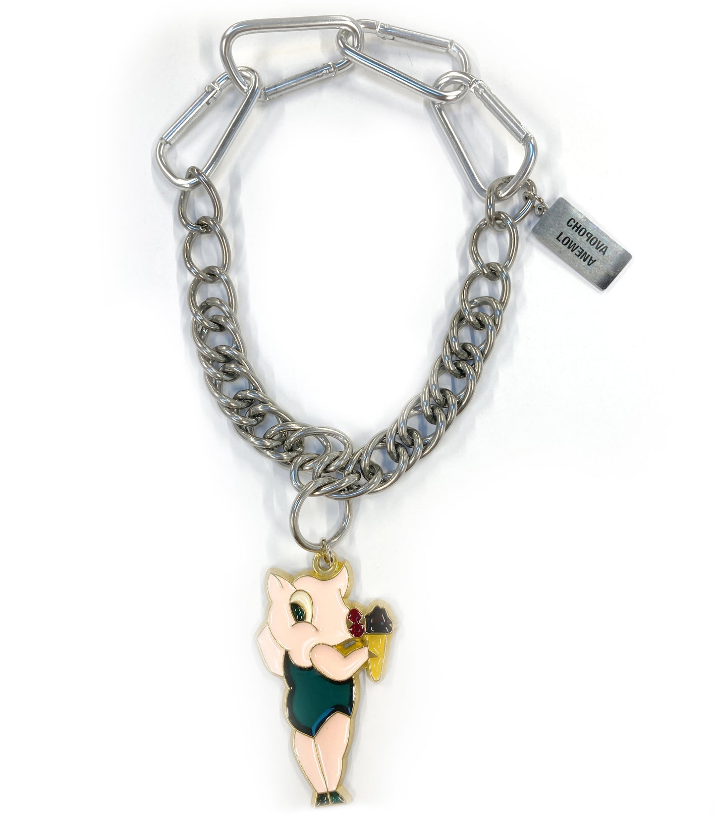 Vintage Sexy Pig Charm Enamel Necklace