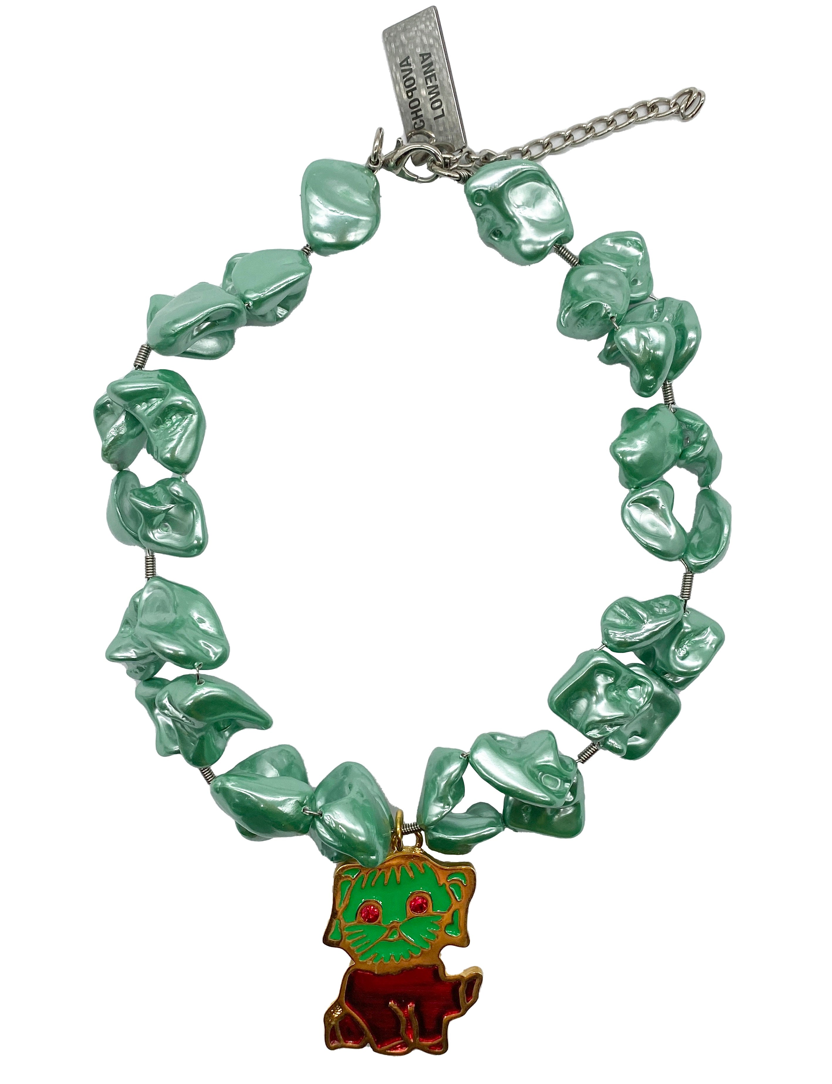 Green Pearl Dog Pendant Necklace