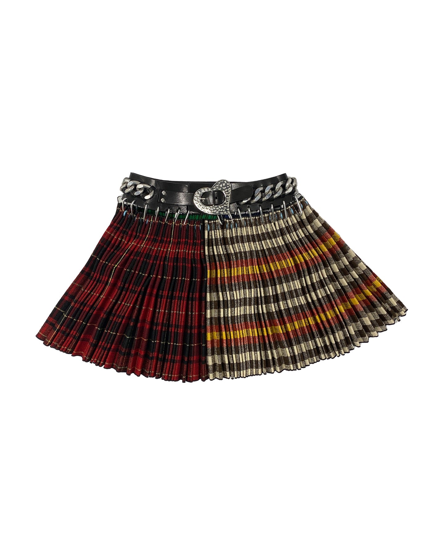 Black Chain Belt Wool Mini Skirt